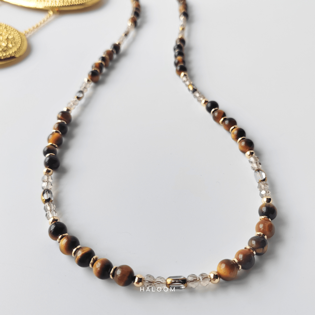 Tiger’s eye and crystal multiuse necklace & dokoh set
