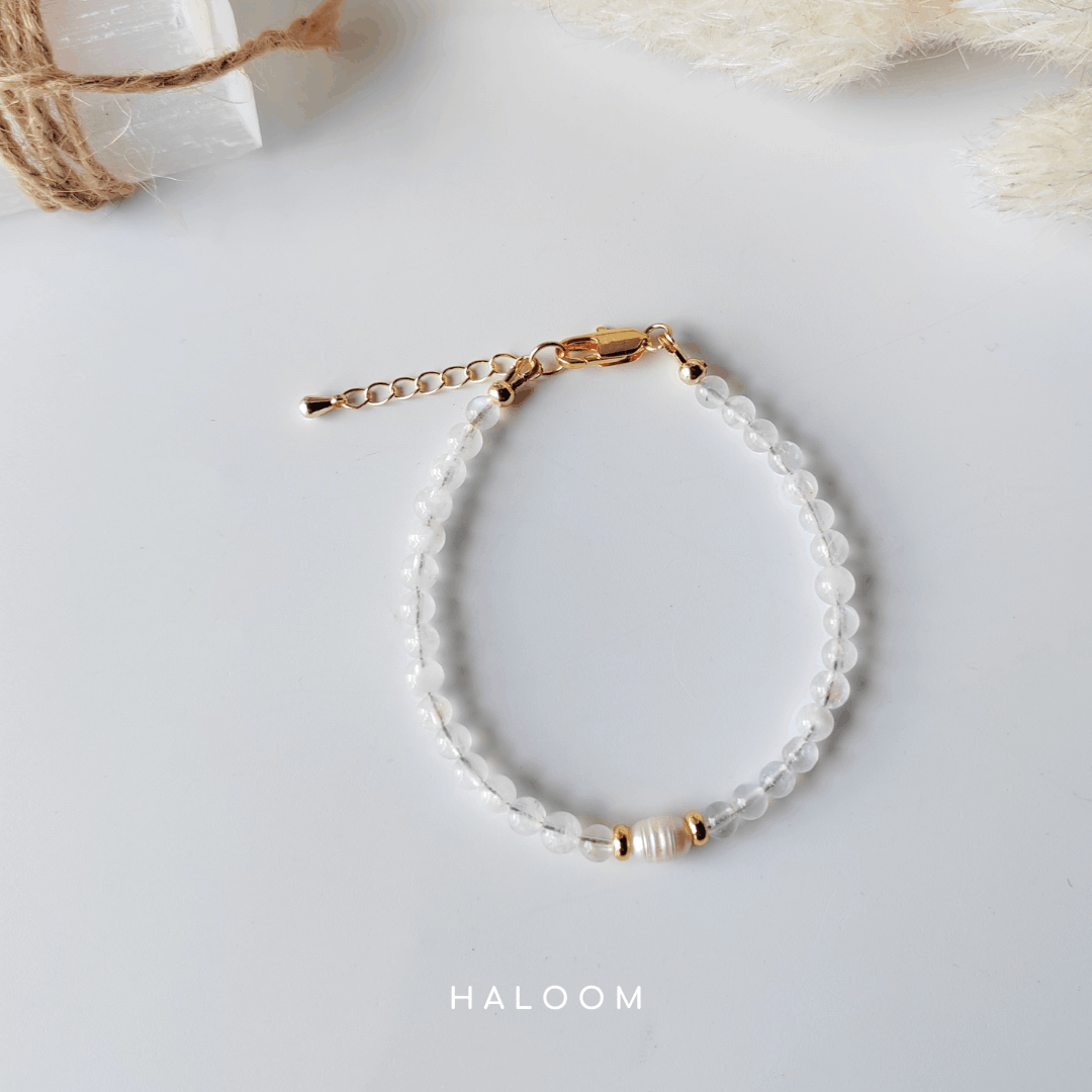 Rainbow Moonstone & Freshwater Pearl Bracelet