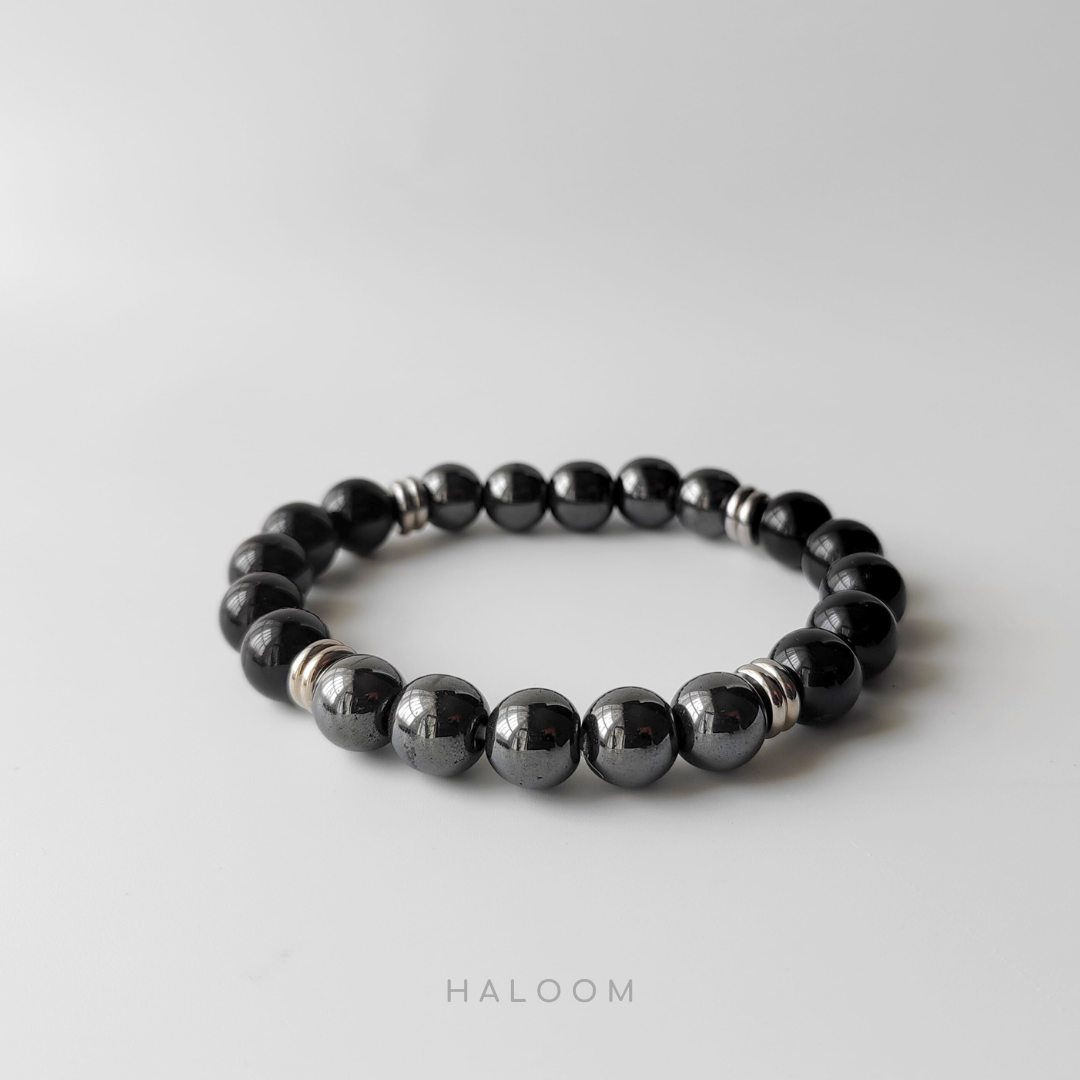 Hematite & black tourmaline bracelet for men – 10mm
