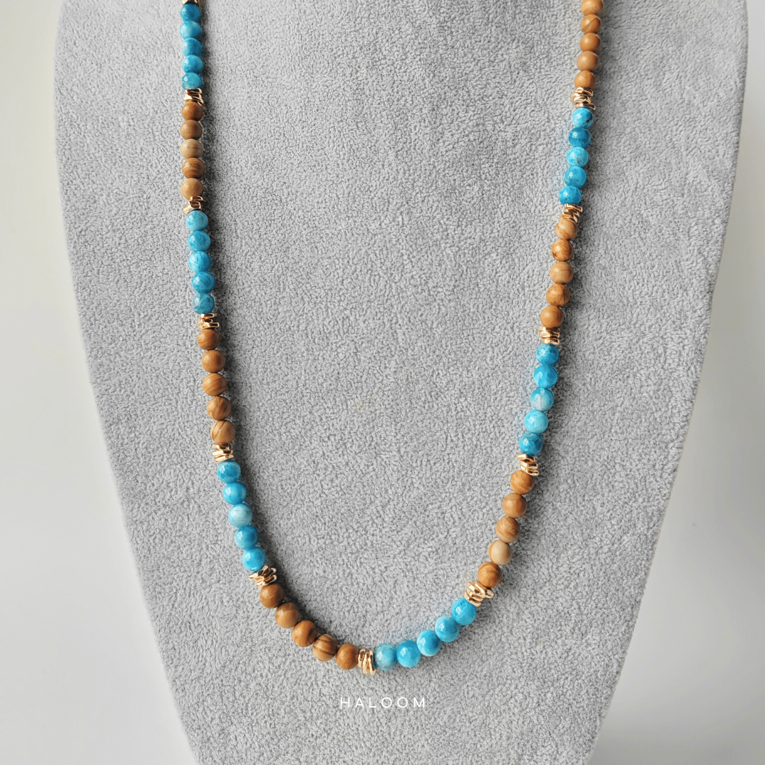 Blue apatite and wood jasper multiuse necklace & dokoh set