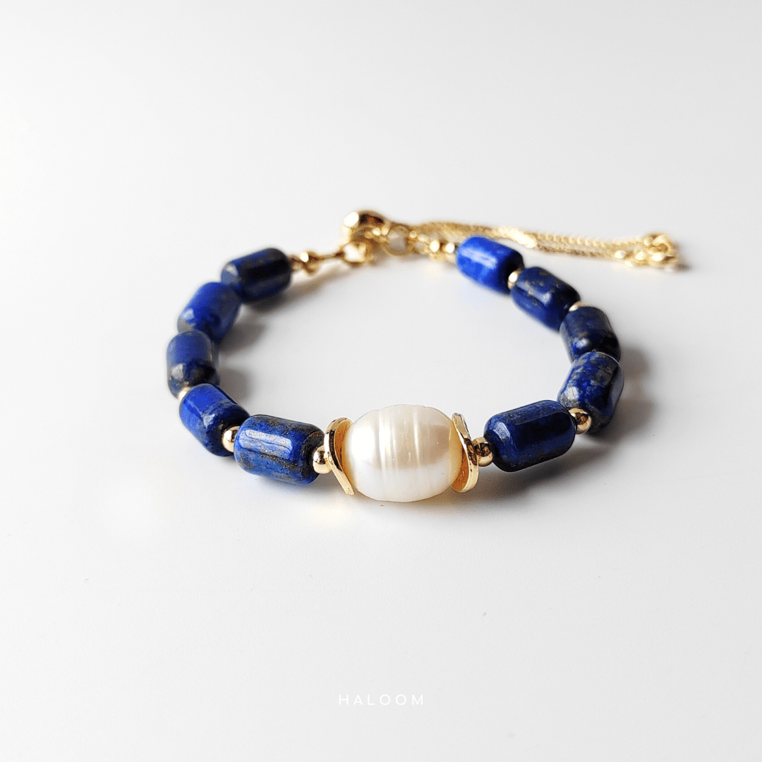 Lapis lazuli and pearl slider bracelet