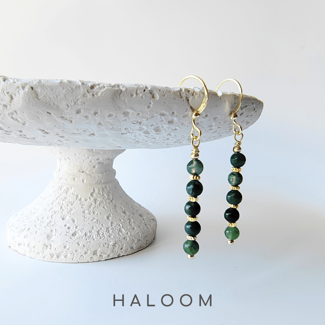 Moss agate bar earrings