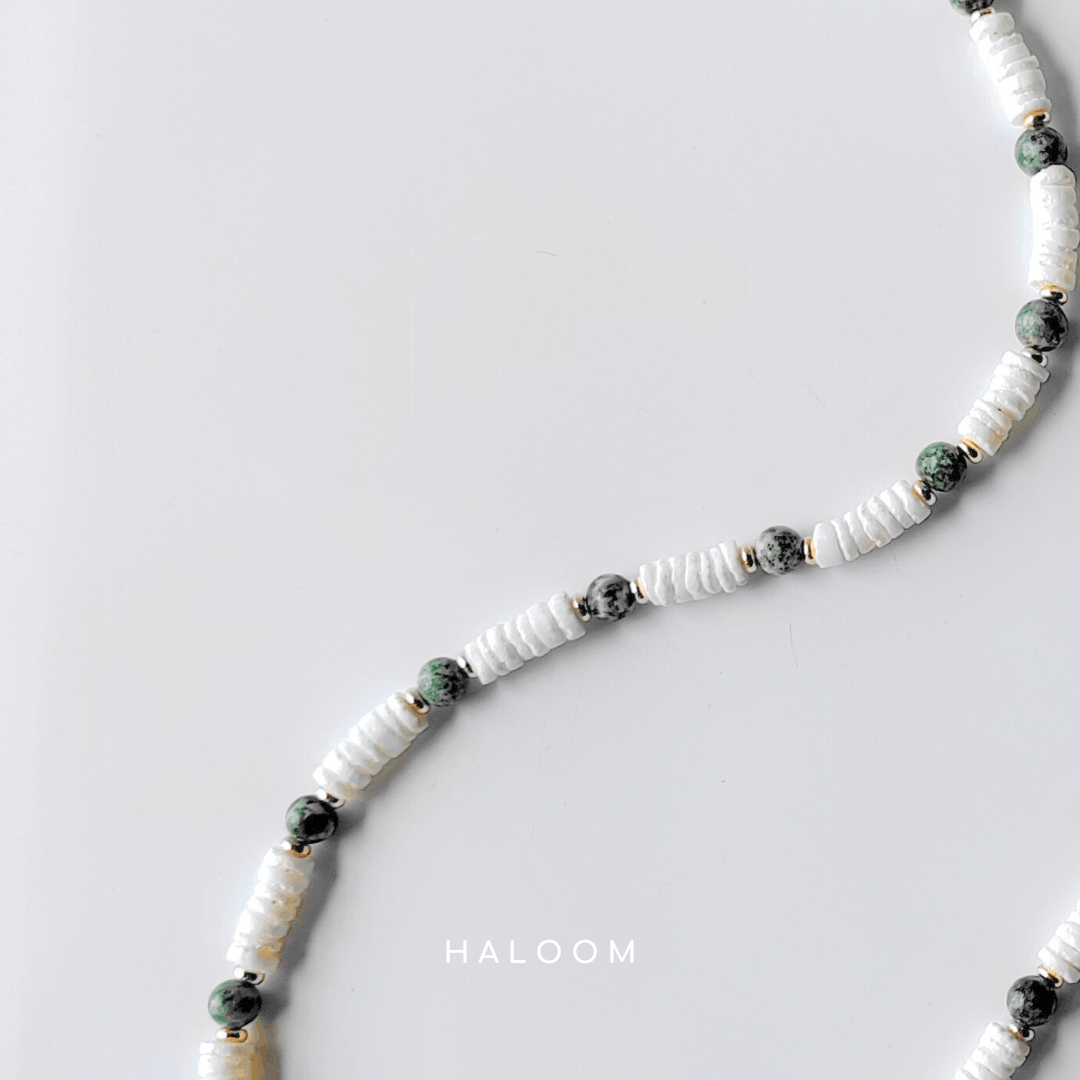 Rantaian Kasturi - Spotted Jade and Coral Necklace and Glasses Chain