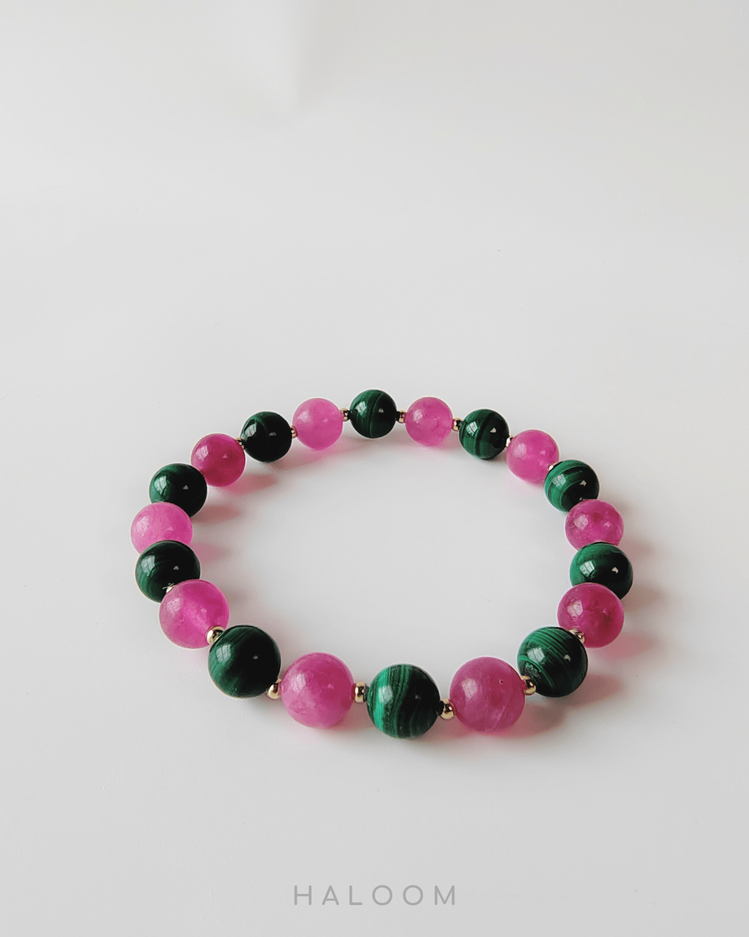 Rebirth pink tourmaline & malachite bracelet and earrings set