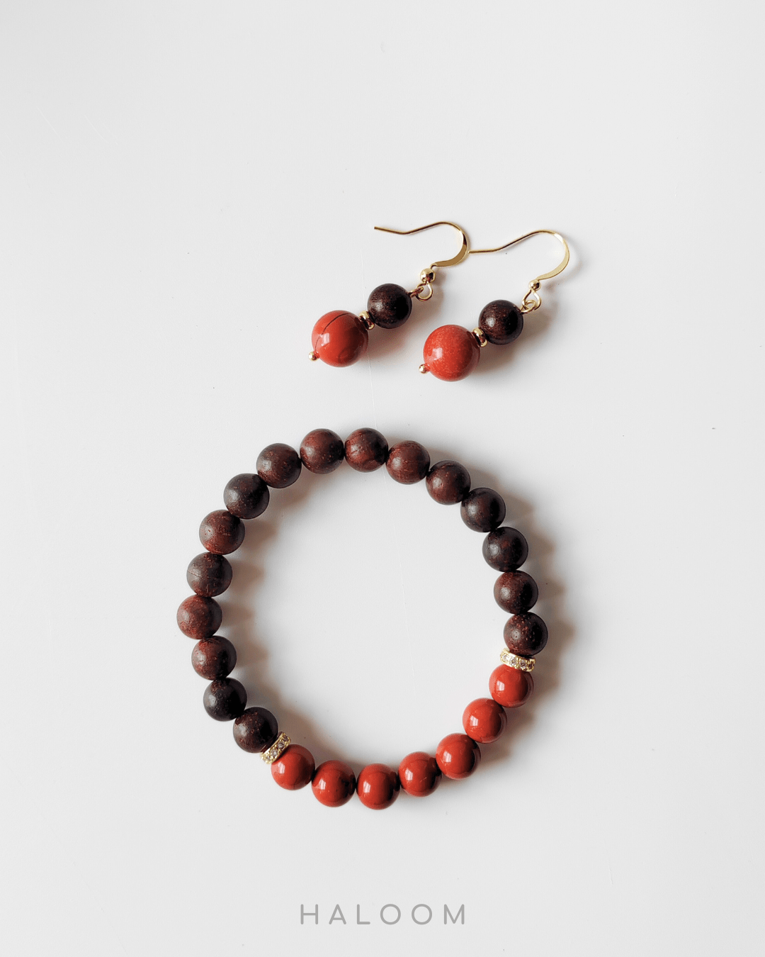 Set gelang jasper merah Kepercayaan Diri dan anting-anting