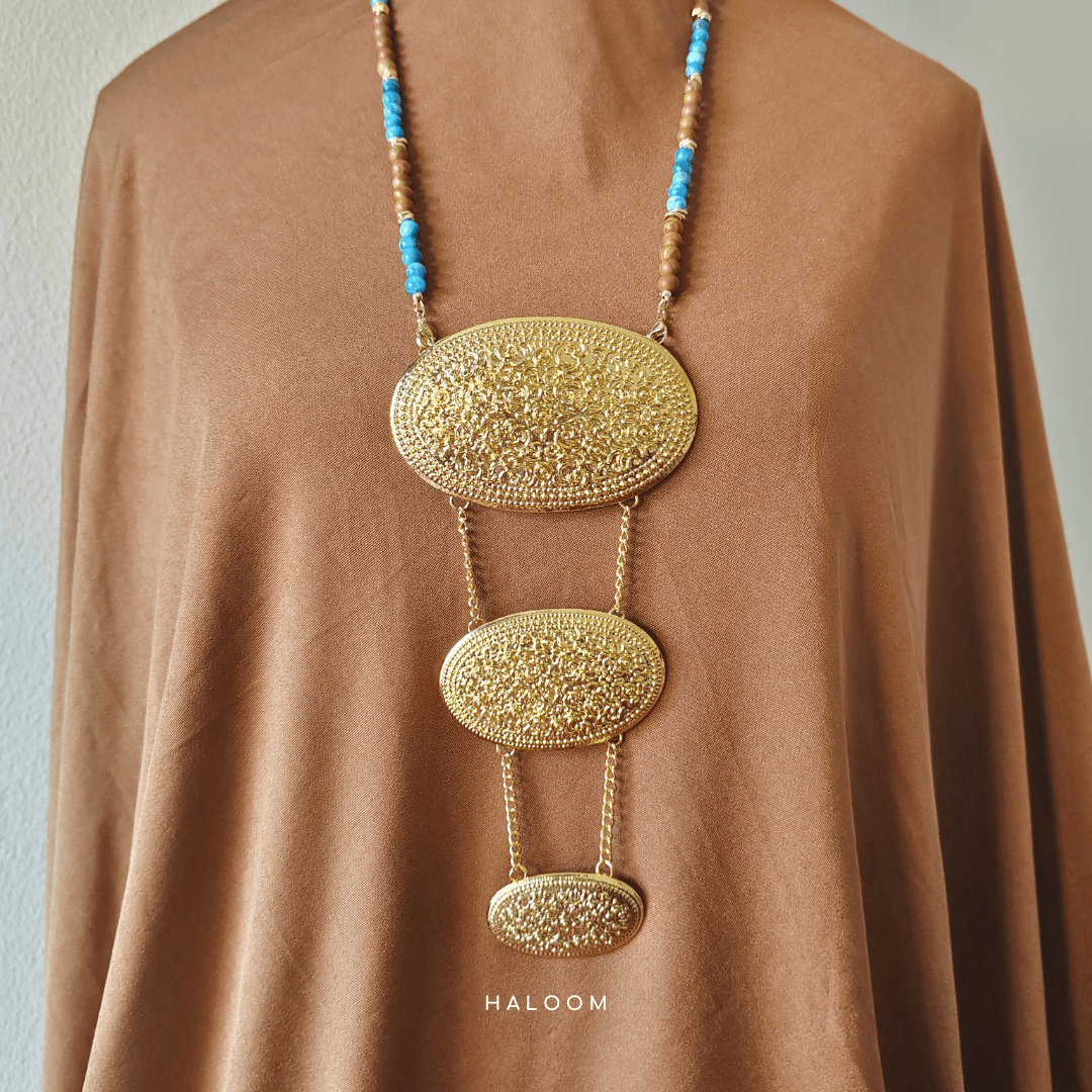 Blue apatite and wood jasper multiuse necklace & dokoh set