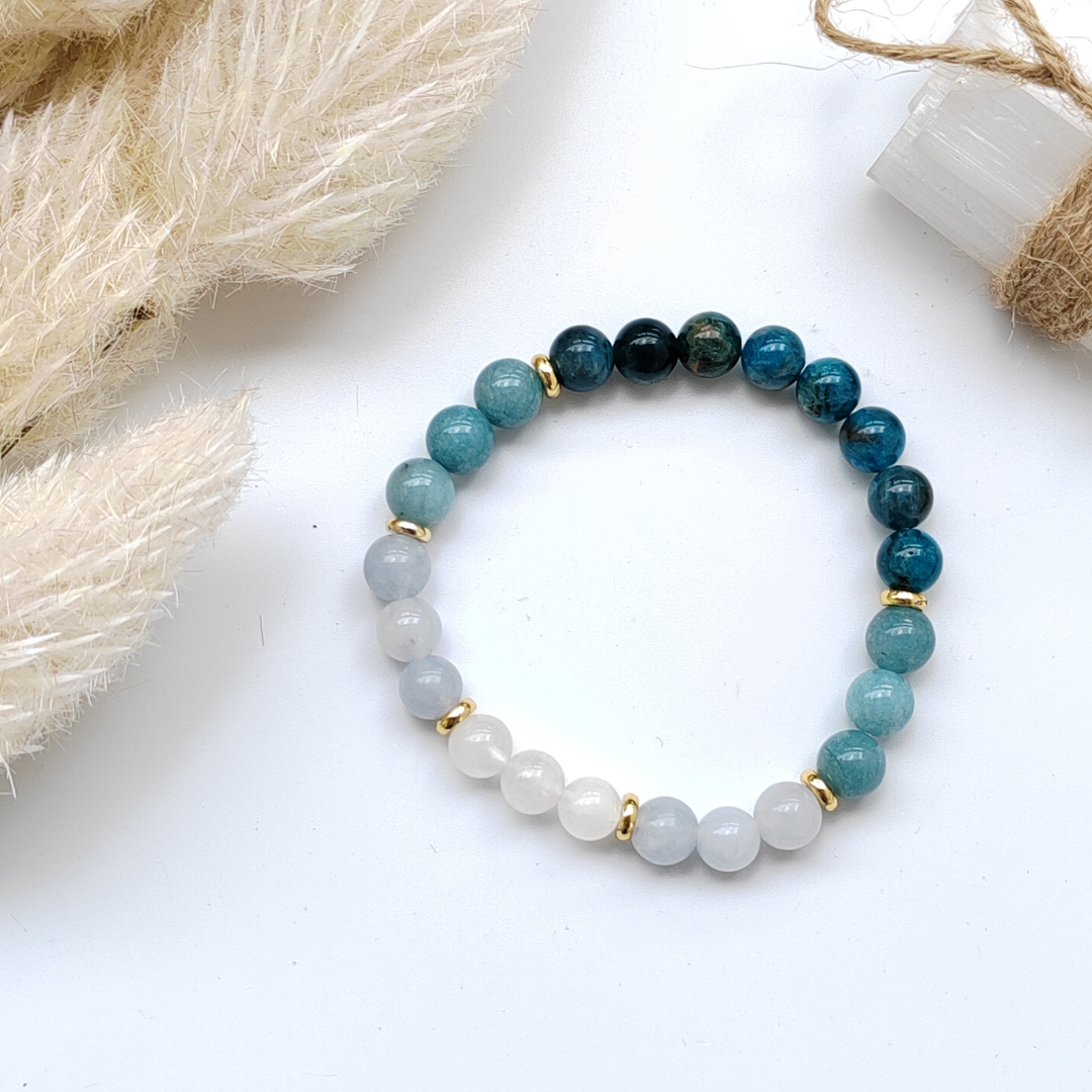Reduce Stress Bracelet (aquamarine, blue apatite, moonstone)