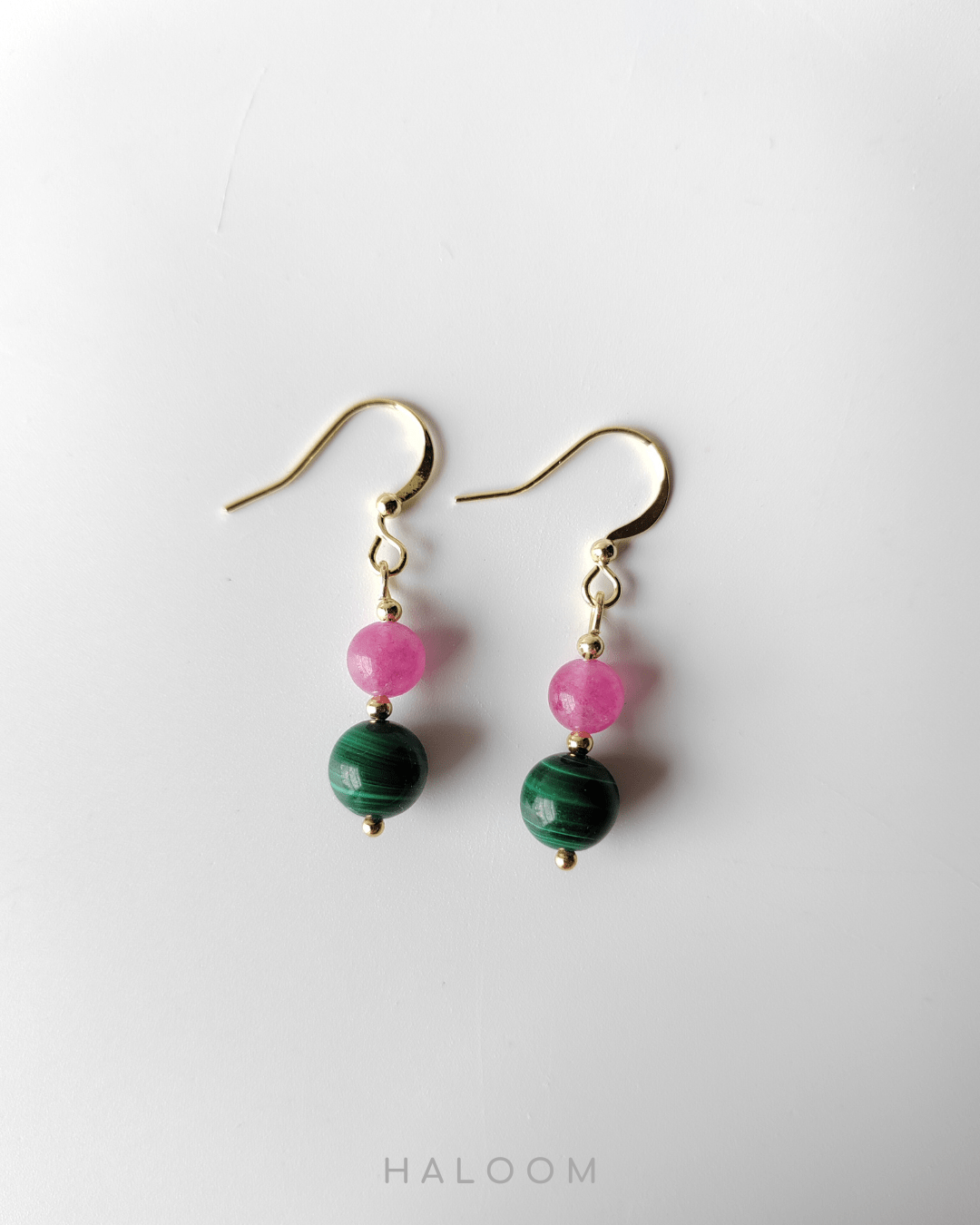 Rebirth pink tourmaline & malachite bracelet and earrings set