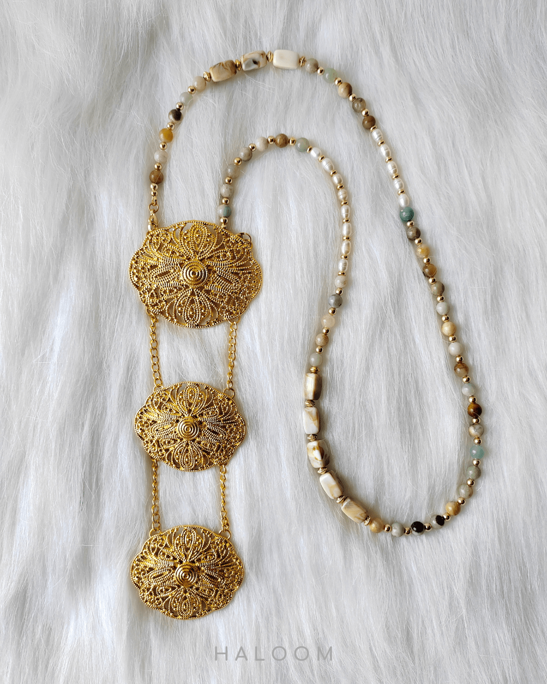 Rantaian Bicara - Rantai kalung dan cermin mata Amazonite