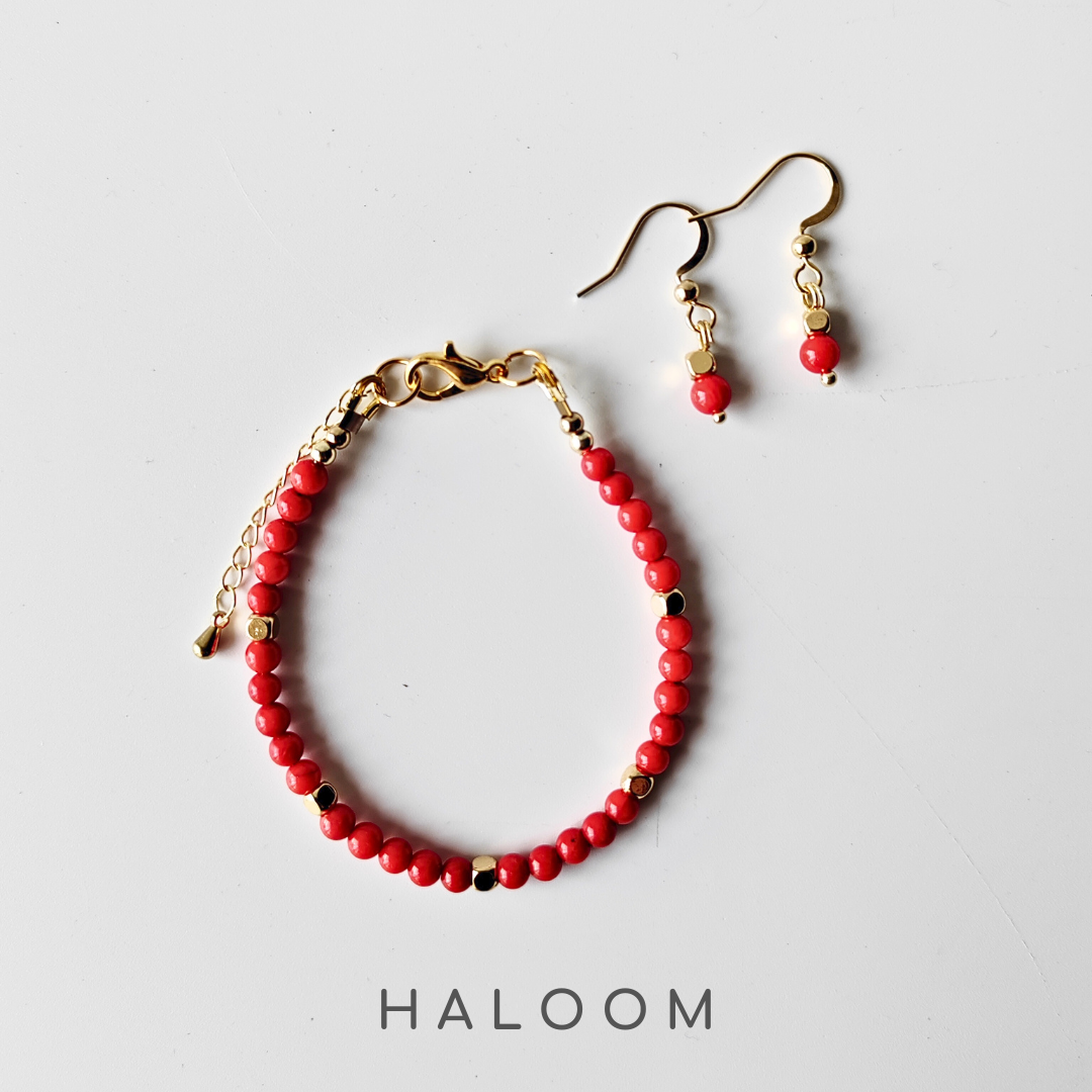 Courageous Heart Red Coral bracelet & earrings set