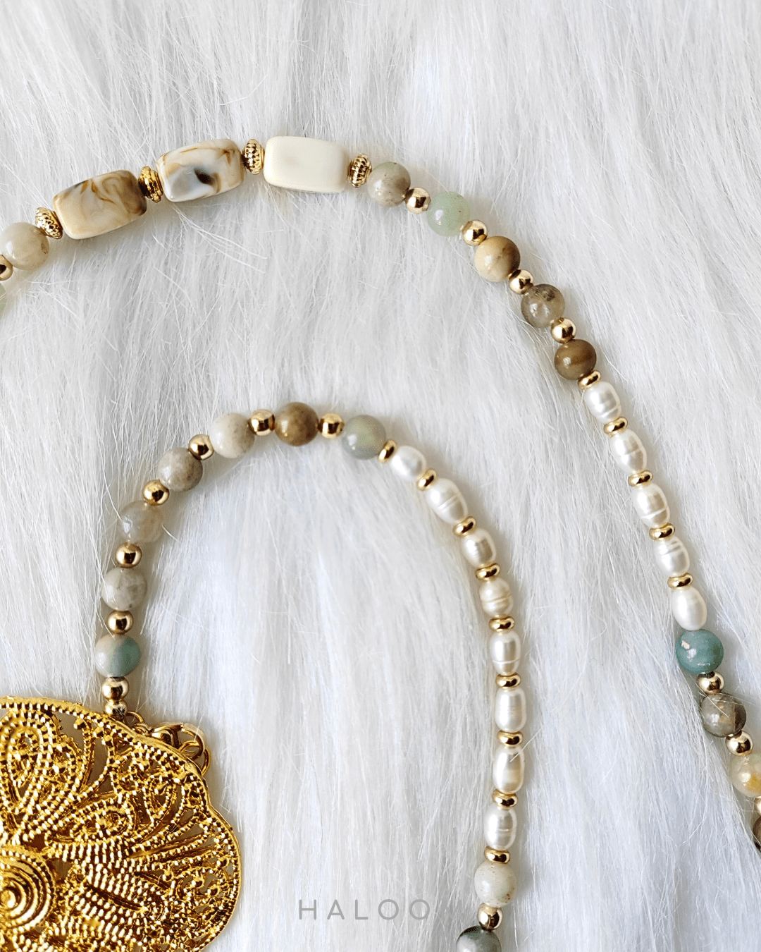 Rantaian Bicara - Rantai kalung dan cermin mata Amazonite