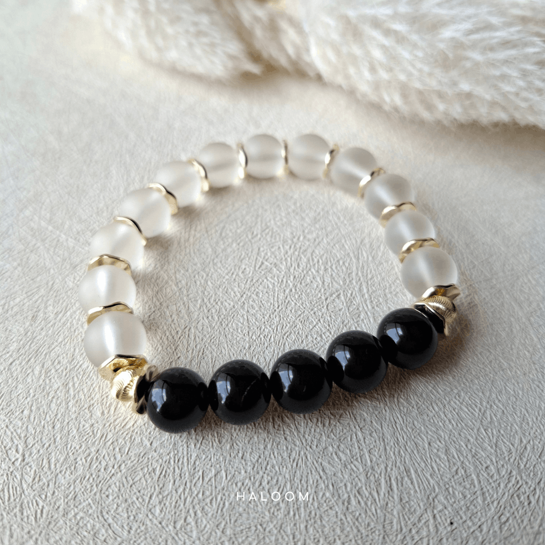 Black Onyx & Frosted Glass Bracelet (with or without evil eye)