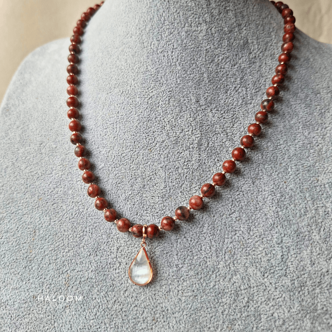 Ember | Red Picasso Jasper & Shell Pendant Necklace