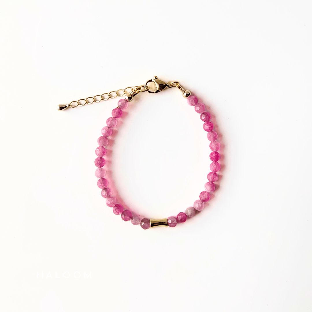 Pink tourmaline curved bar bracelet