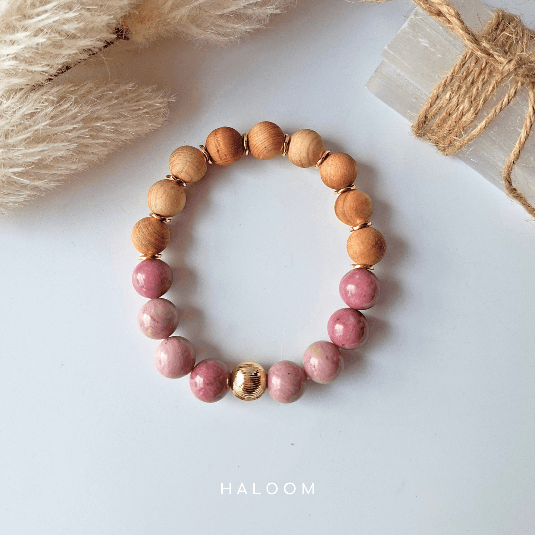 The Healing Heart Bracelet | Rhodochrosite + Sandalwood