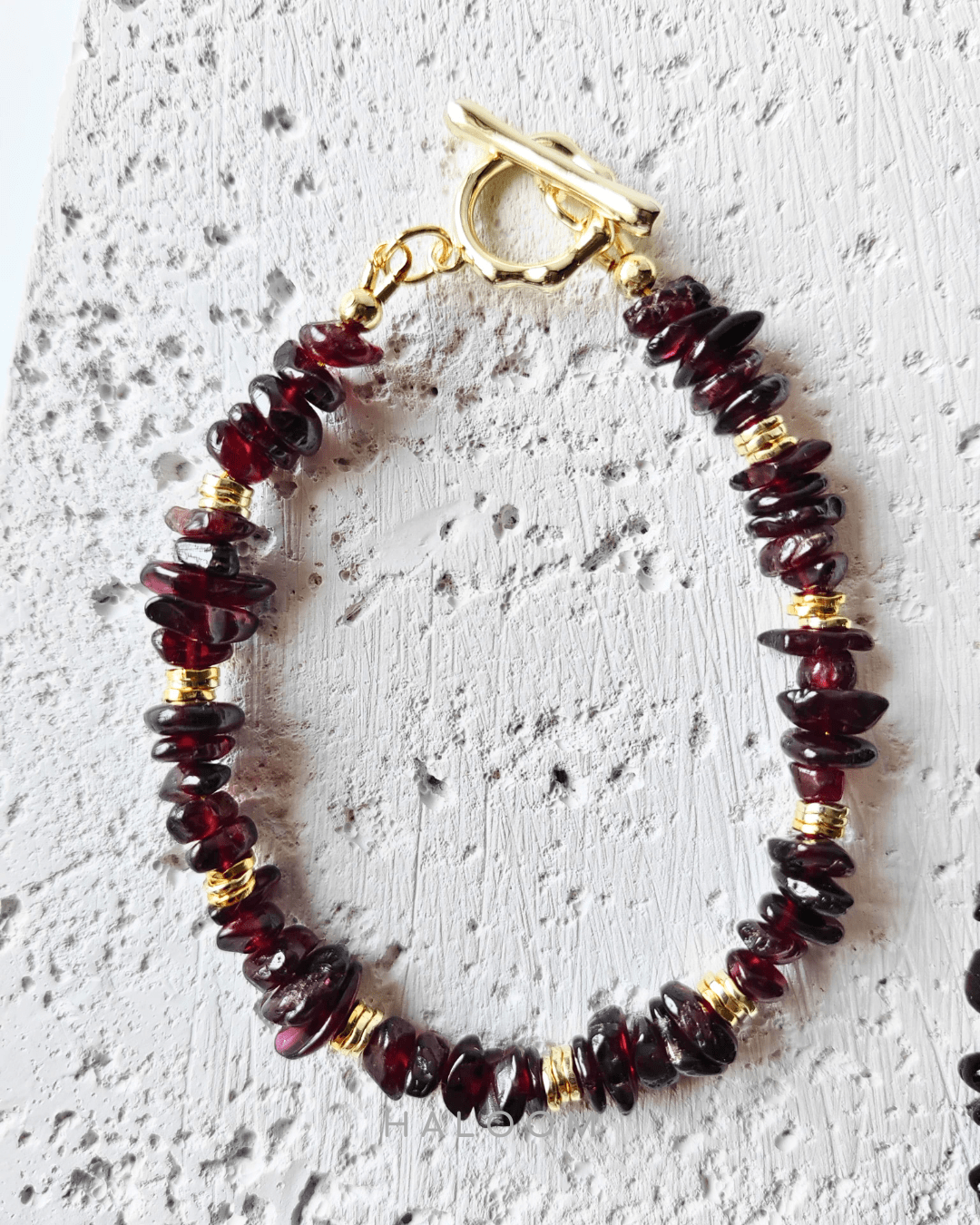 Focus & Fire garnet chip bracelet, necklace and earrings