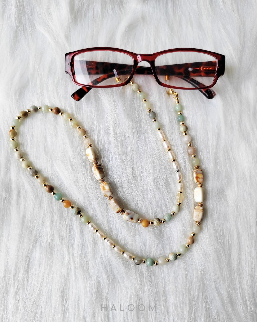 Rantaian Bicara - Rantai kalung dan cermin mata Amazonite