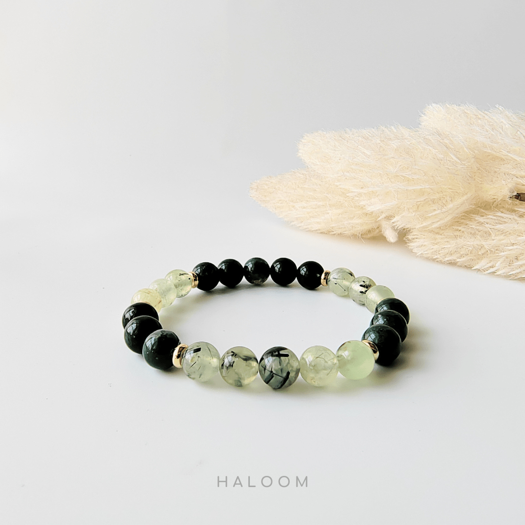 8mm Prehnite and Green Moss Agate Stretch Bracelet