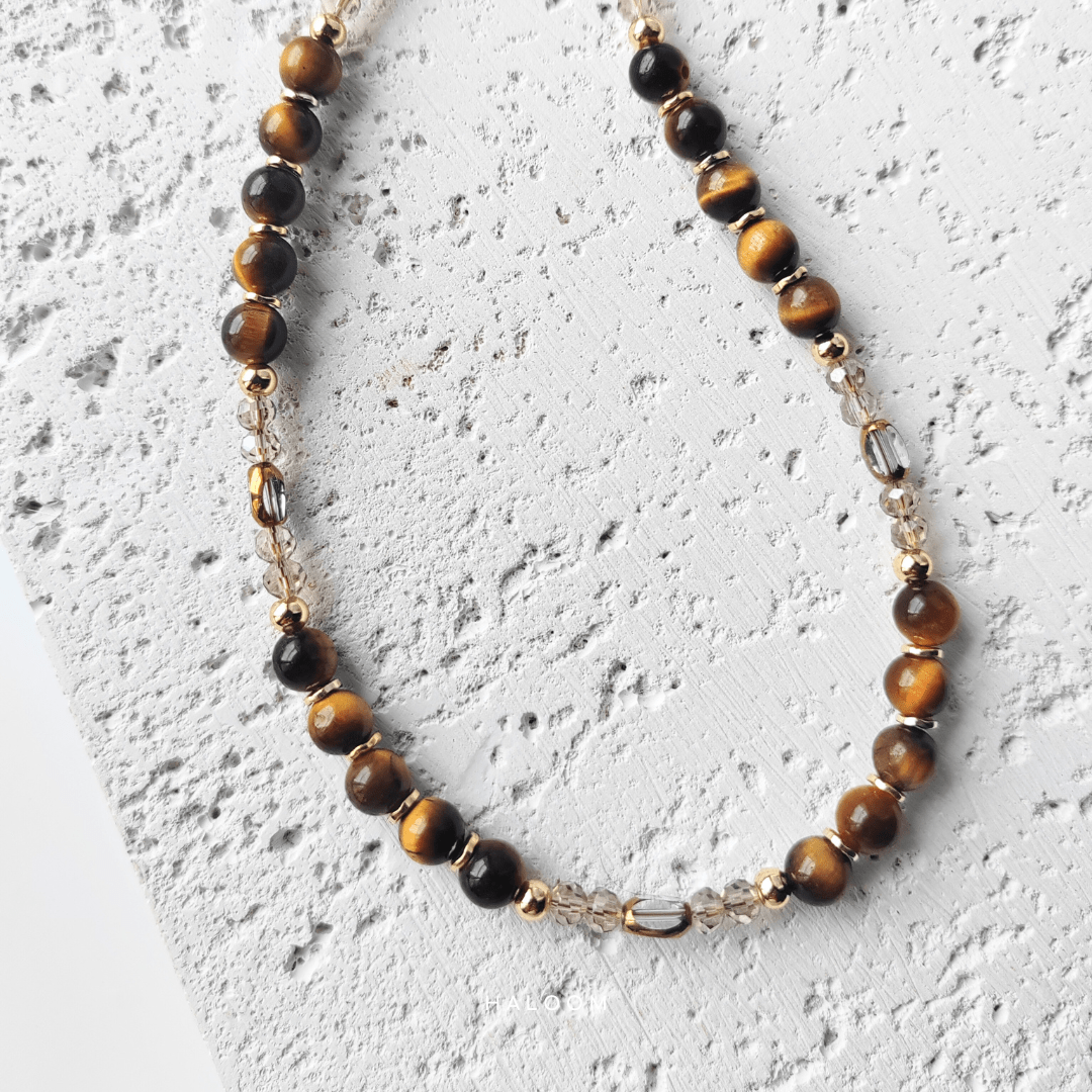 Tiger’s eye and crystal multiuse necklace & dokoh set