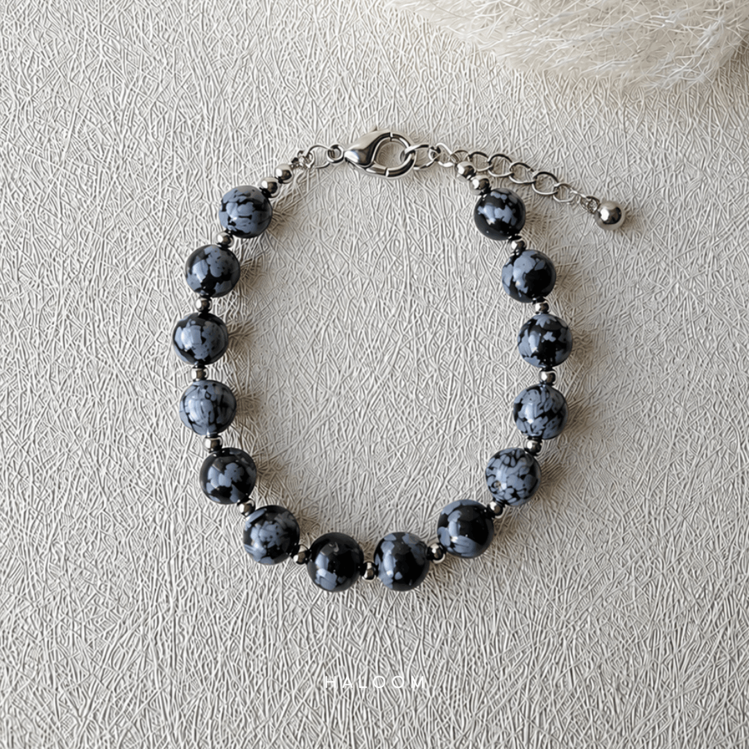 Grounding & Balance snowflake obsidian bracelet