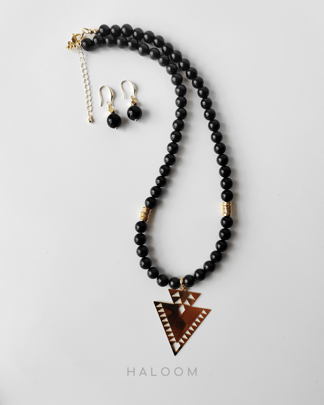Kalung dan anting-anting jed hitam Perlindungan Tenaga Negatif