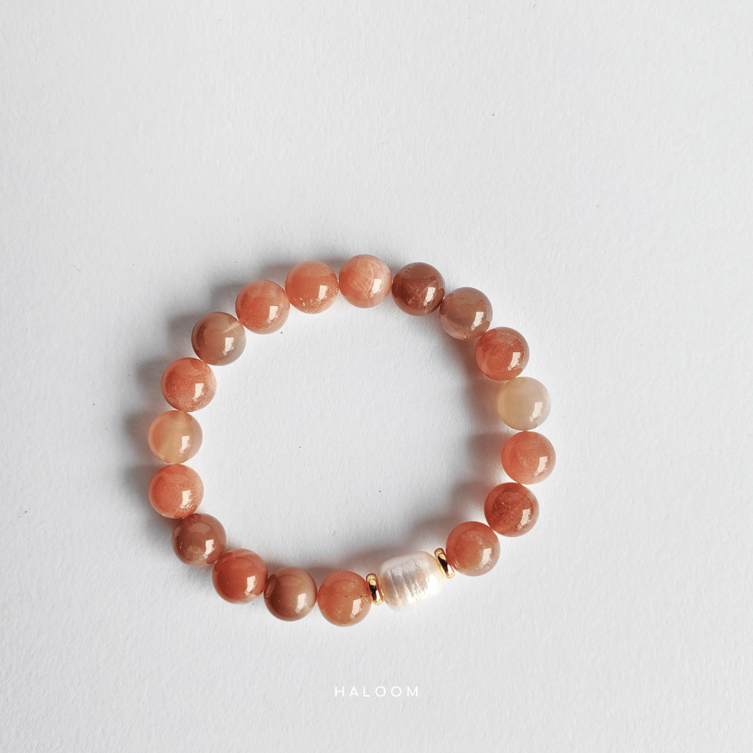 Confidence & Joy – sunstone and pearl bracelet