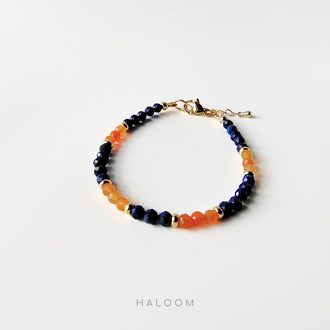 Clarity & Courage lapis lazuli and orange carnelian bracelet