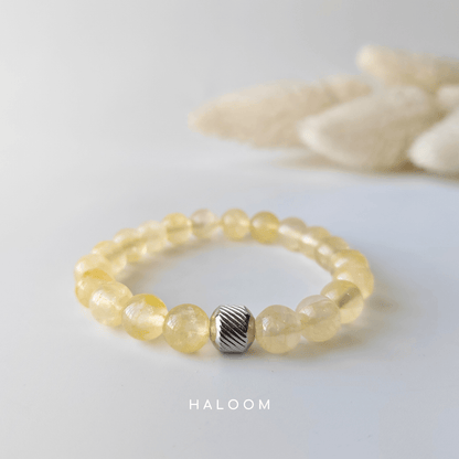 8mm natural citrine gemstone bracelet with stainless steel centrepiece