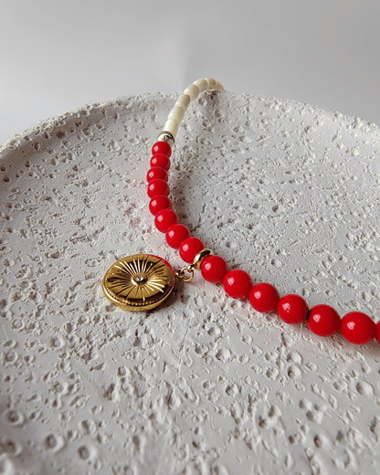 Brave Waves red coral necklace.