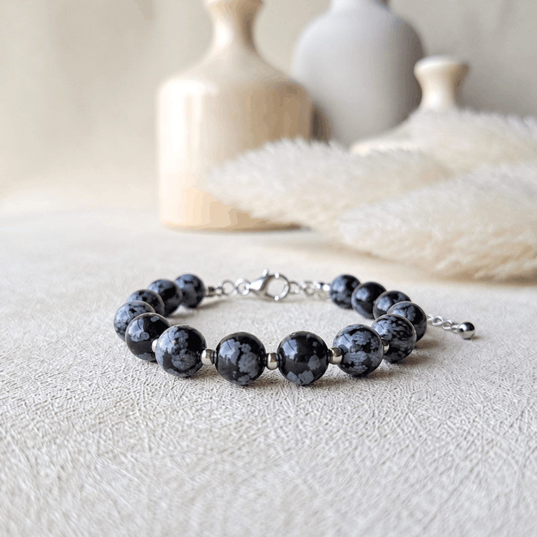 Grounding & Balance snowflake obsidian bracelet