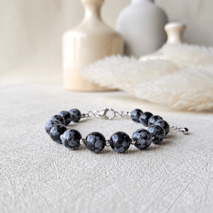 Grounding & Balance snowflake obsidian bracelet