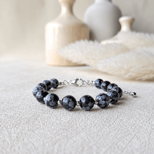 Grounding & Balance snowflake obsidian bracelet