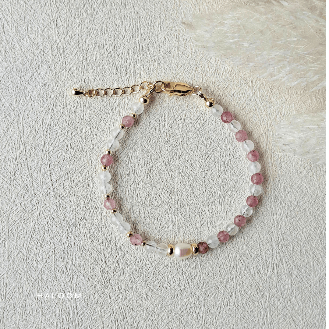 Pink Cloud | Strawberry quartz + clear quartz + freshwater pearl