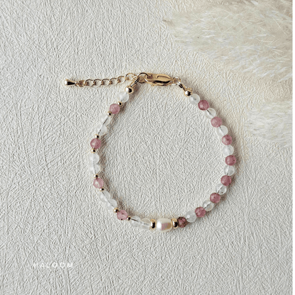 Pink Cloud | Strawberry quartz + clear quartz + freshwater pearl
