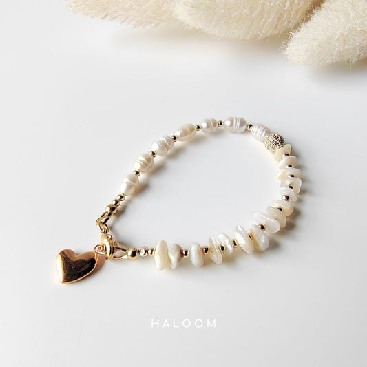 Freshwater pearl and shell bracelet