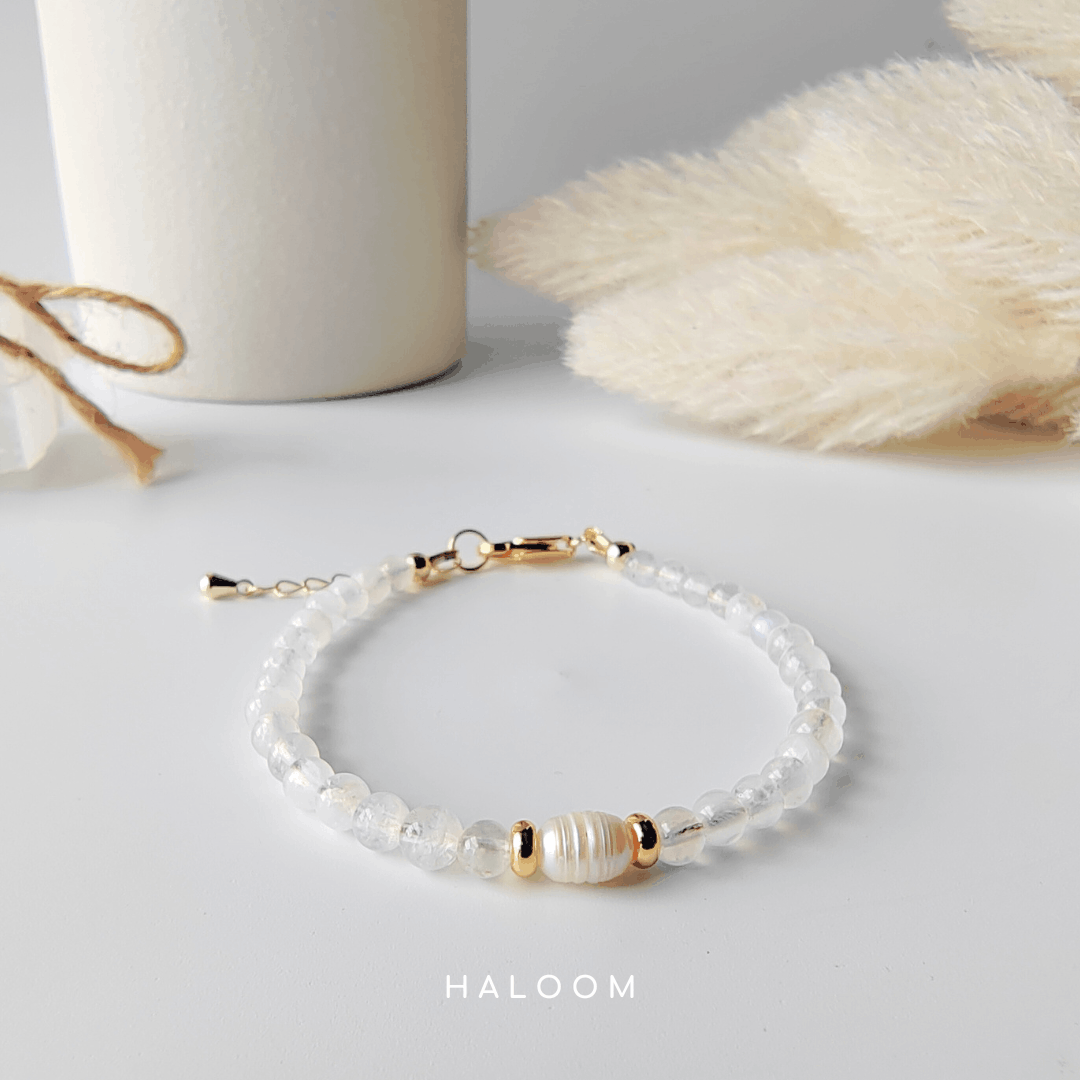 Rainbow Moonstone & Freshwater Pearl Bracelet