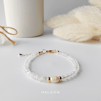 Rainbow Moonstone & Freshwater Pearl Bracelet