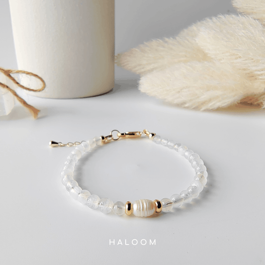 Rainbow Moonstone & Freshwater Pearl Bracelet