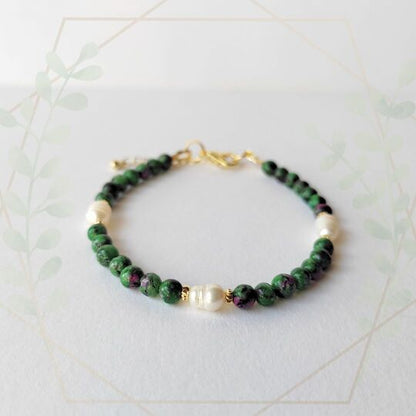 Heart Strengthener ruby zoisite bracelet (with optional pearl)