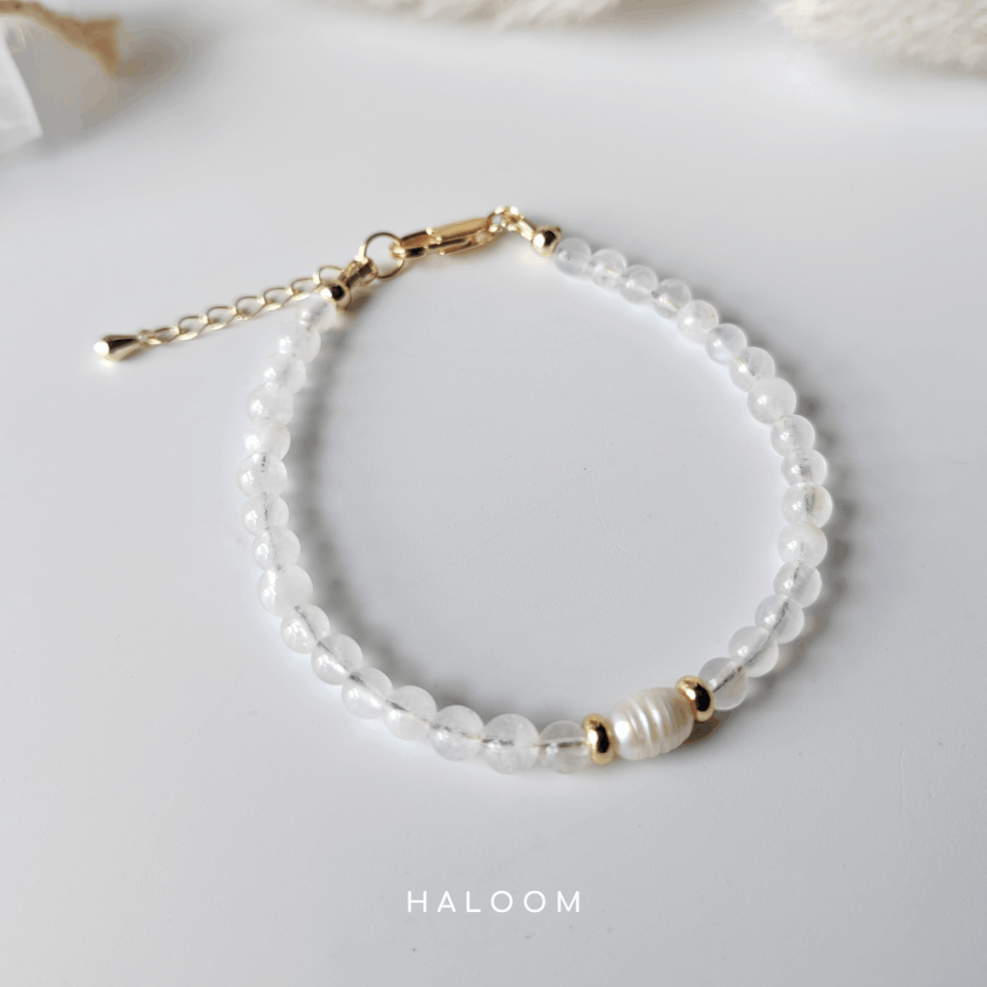 Rainbow Moonstone & Freshwater Pearl Bracelet
