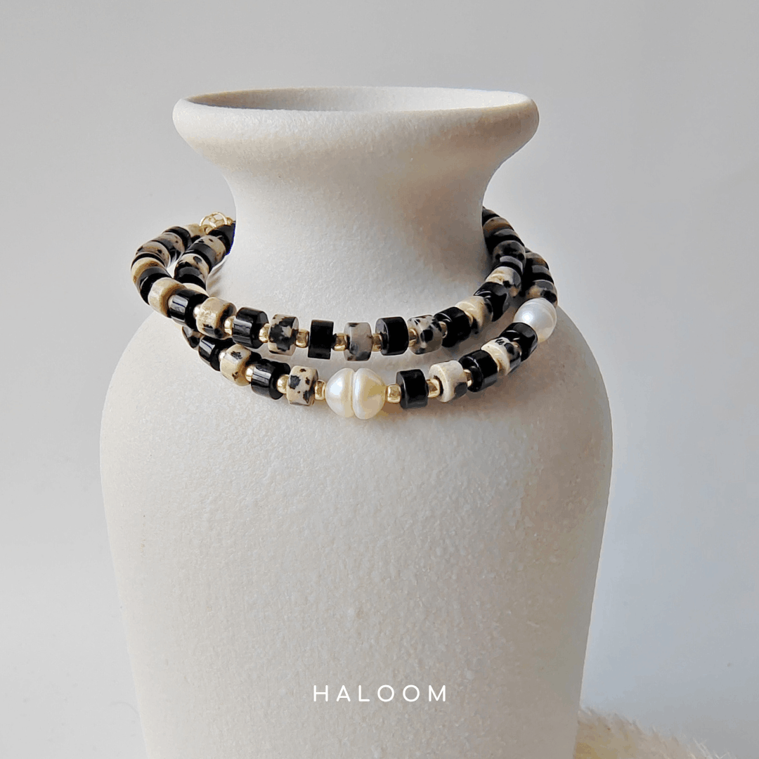 Black Onyx & Dalmatian Jasper Bracelet for Protection & Joy