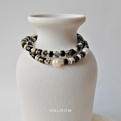 Black Onyx & Dalmatian Jasper Bracelet for Protection & Joy