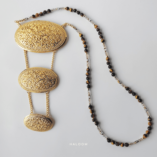 Tiger’s eye and crystal multiuse necklace & dokoh set