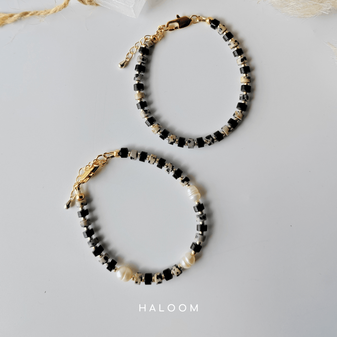 Black Onyx & Dalmatian Jasper Bracelet for Protection & Joy