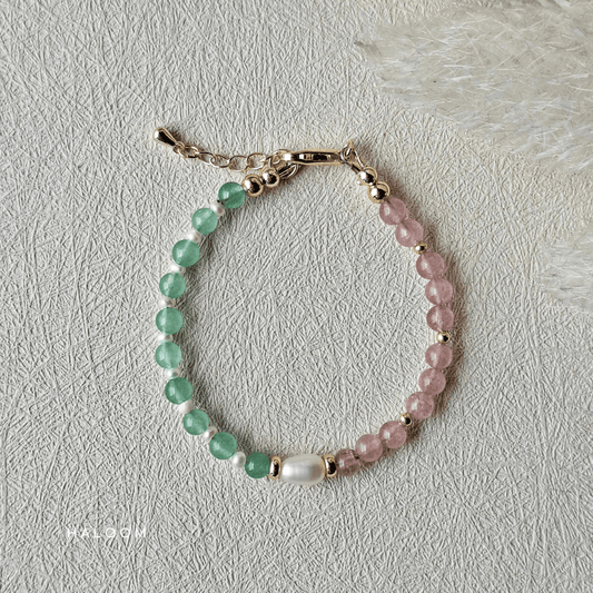 Strawberry Kiss | Green aventurine + strawberry quartz + pearls