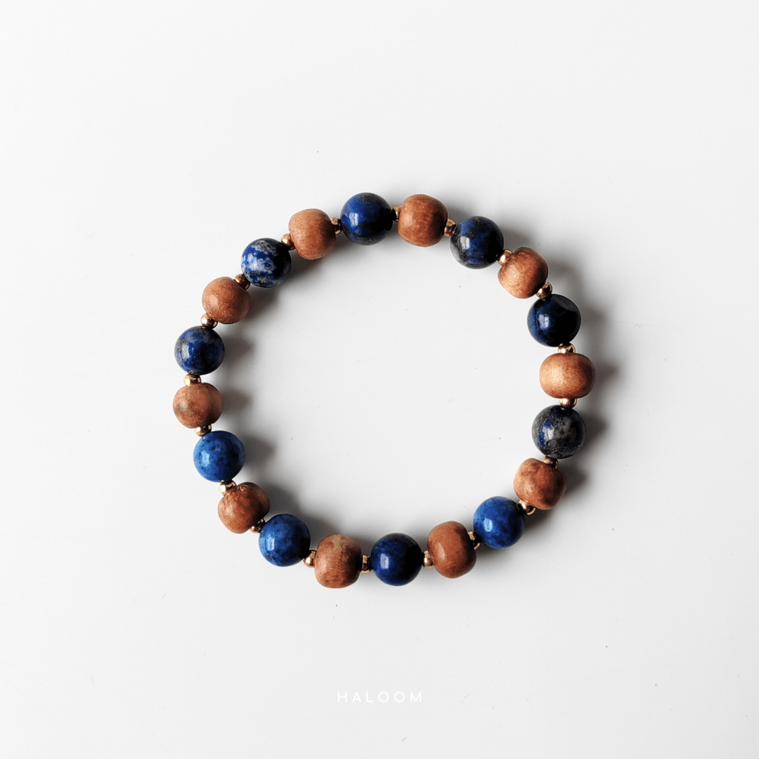 Wood and lapis lazuli bracelet