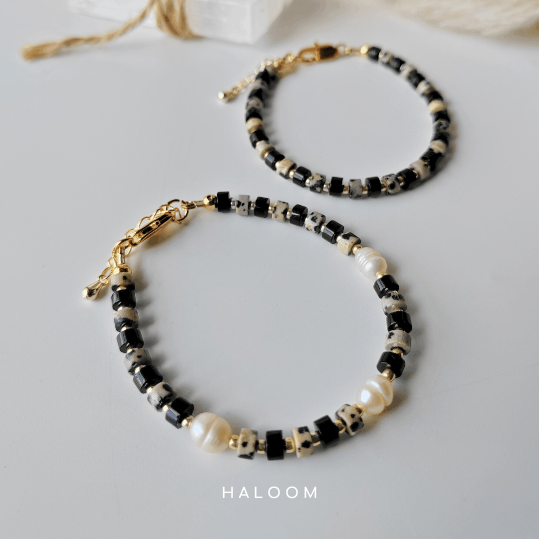 Black Onyx & Dalmatian Jasper Bracelet for Protection & Joy