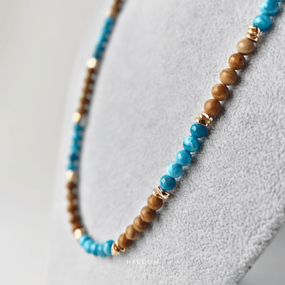 Rantaian Senja - Blue Apatite and Wood Jasper Necklace and Glasses Chain