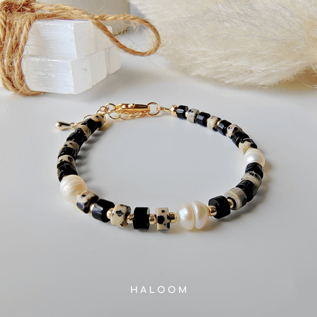 Black Onyx & Dalmatian Jasper Bracelet for Protection & Joy