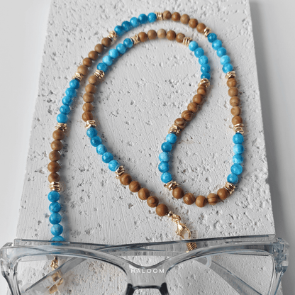 Rantaian Senja - Blue Apatite and Wood Jasper Necklace and Glasses Chain